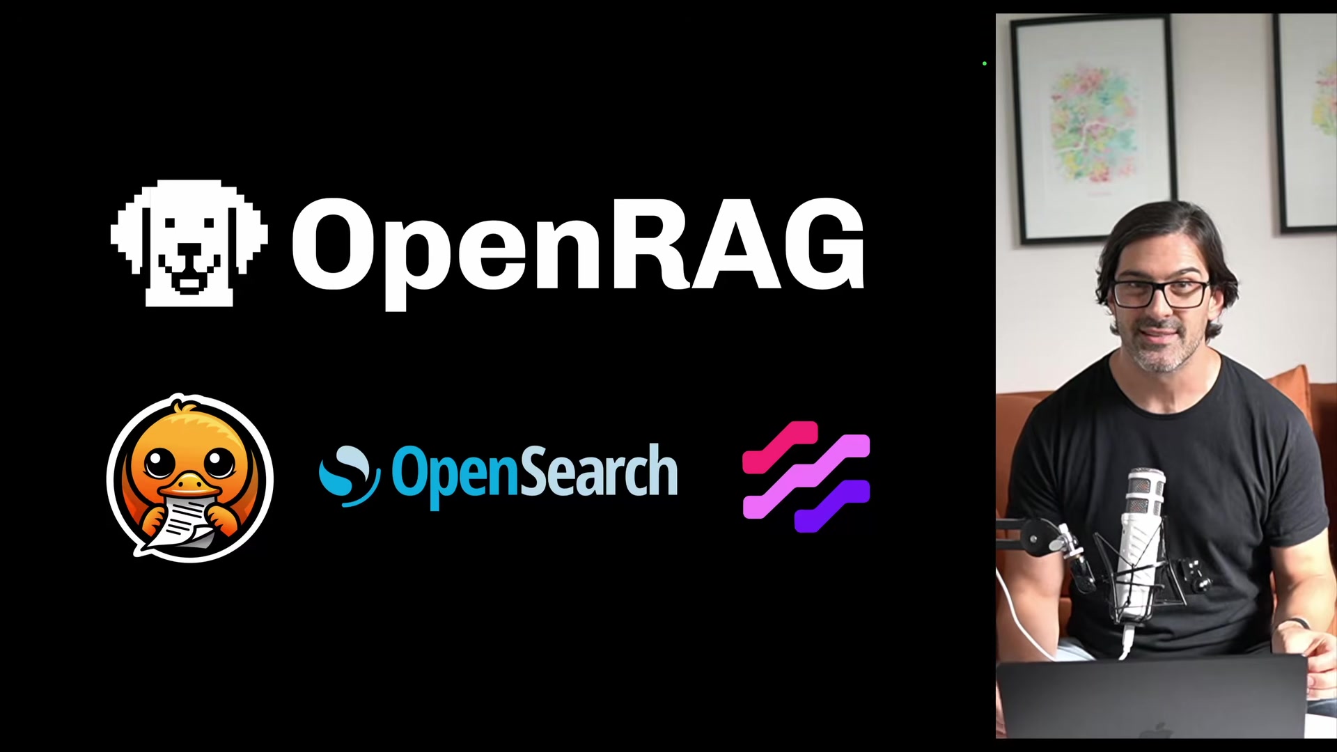 OpenRAG logo with the logos of its three open-source components: the Docling duck mascot, the OpenSearch logo, and the Langflow logo