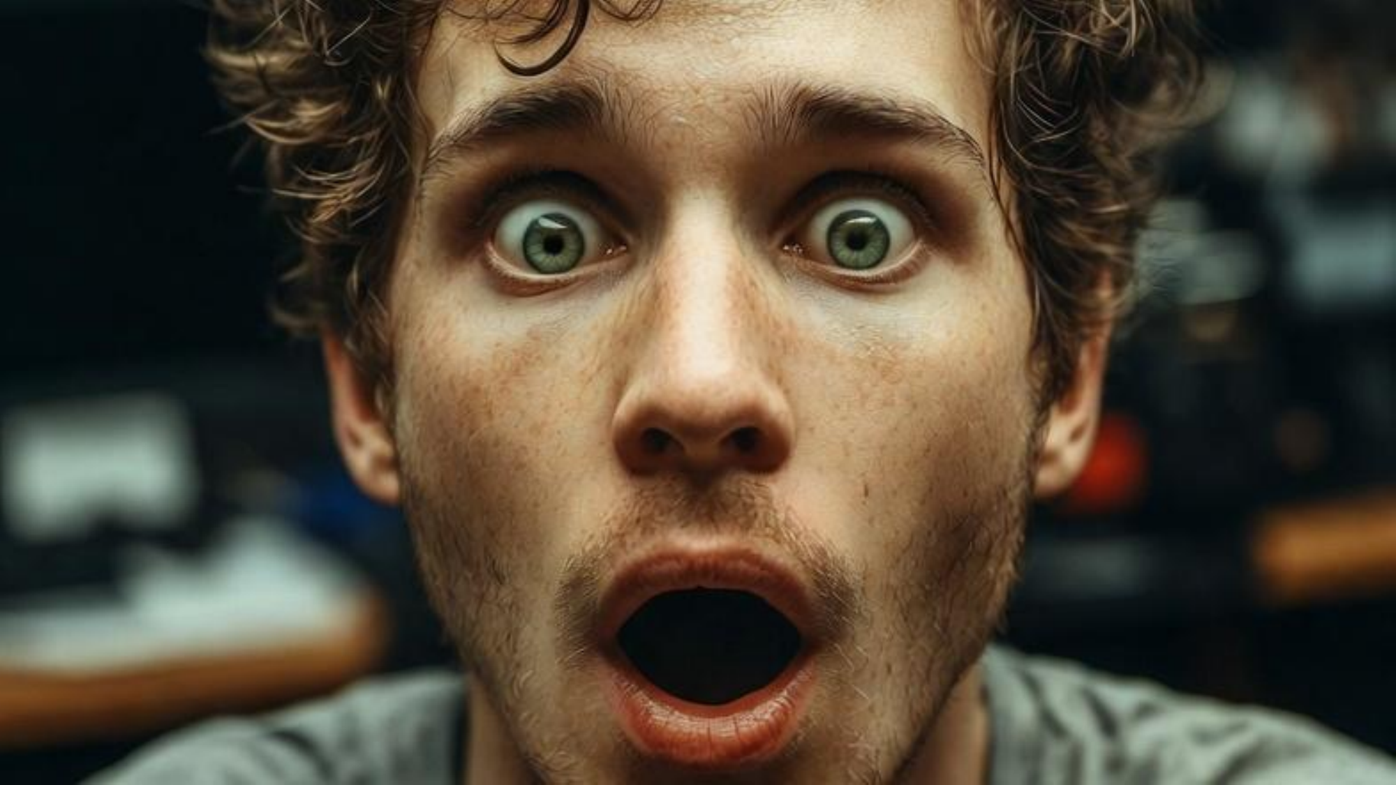 A wide-eyed, open-mouthed young developer staring in astonishment -- our vibe coder, mind blown.