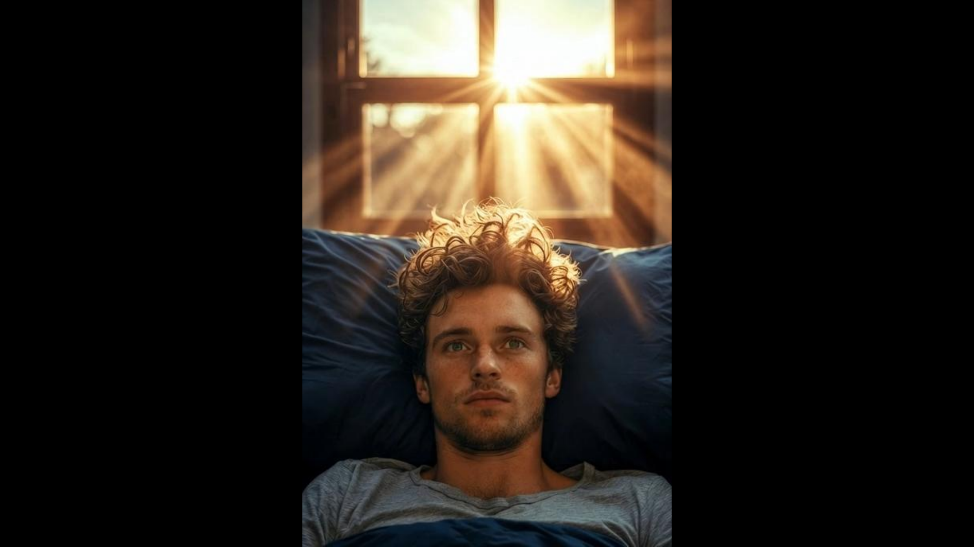 The same developer lying back, calm, as sunrise streams through the window -- the morning after, cured.